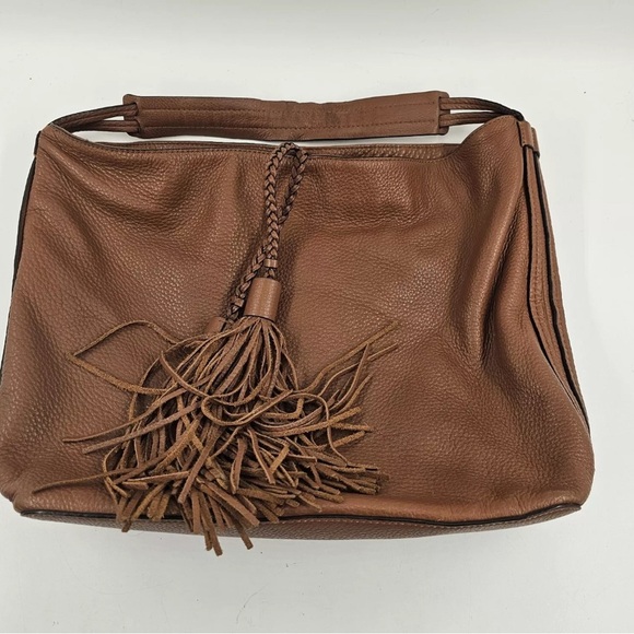 Rebecca Minkoff Isobel Almond Brown Pebbled Leather Tassel Hobo Bag - Picture 1 of 4